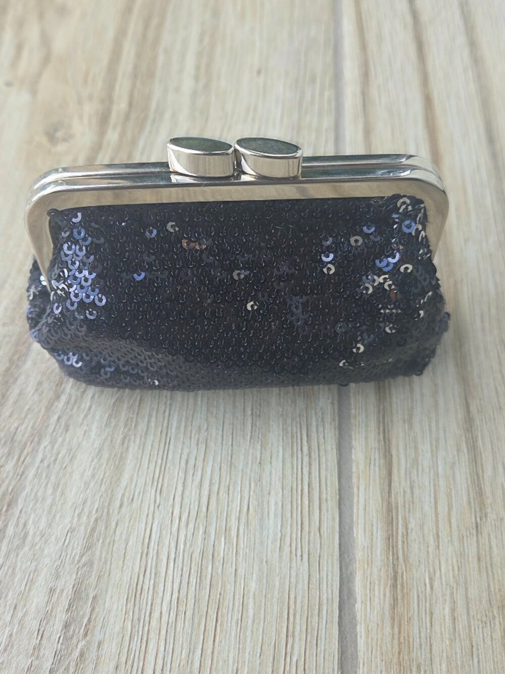 Victoria’s Secret Black Sequin Kiss-Lock Coin Purse / Mini Clutch
